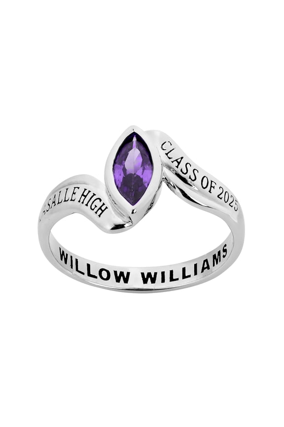 Order Now for 2025 Graduation, Freestyle Women's Bypass Princess Cut Birthstone Fashion Class Ring, Sterling Silver, Personalized, High School or College