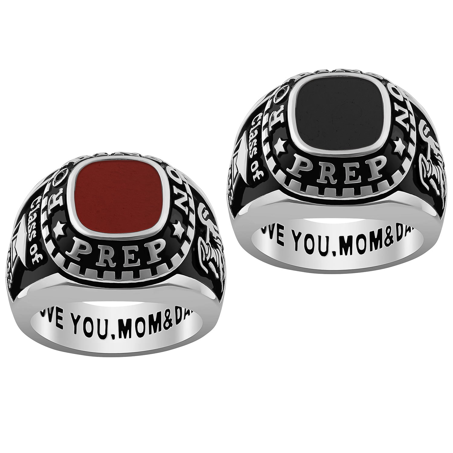 Order Now for 2025 Graduation, Freestyle Women's Class Ring - Onyx, Carnelian, Lapis, Mother of Pearl Genuine Stone, Personalized, High School or College Graduation