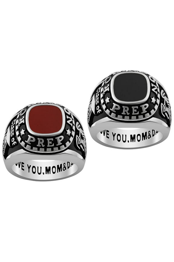 Order Now for 2025 Graduation, Freestyle Women's Class Ring - Onyx, Carnelian, Lapis, Mother of Pearl Genuine Stone, Personalized, High School or College Graduation