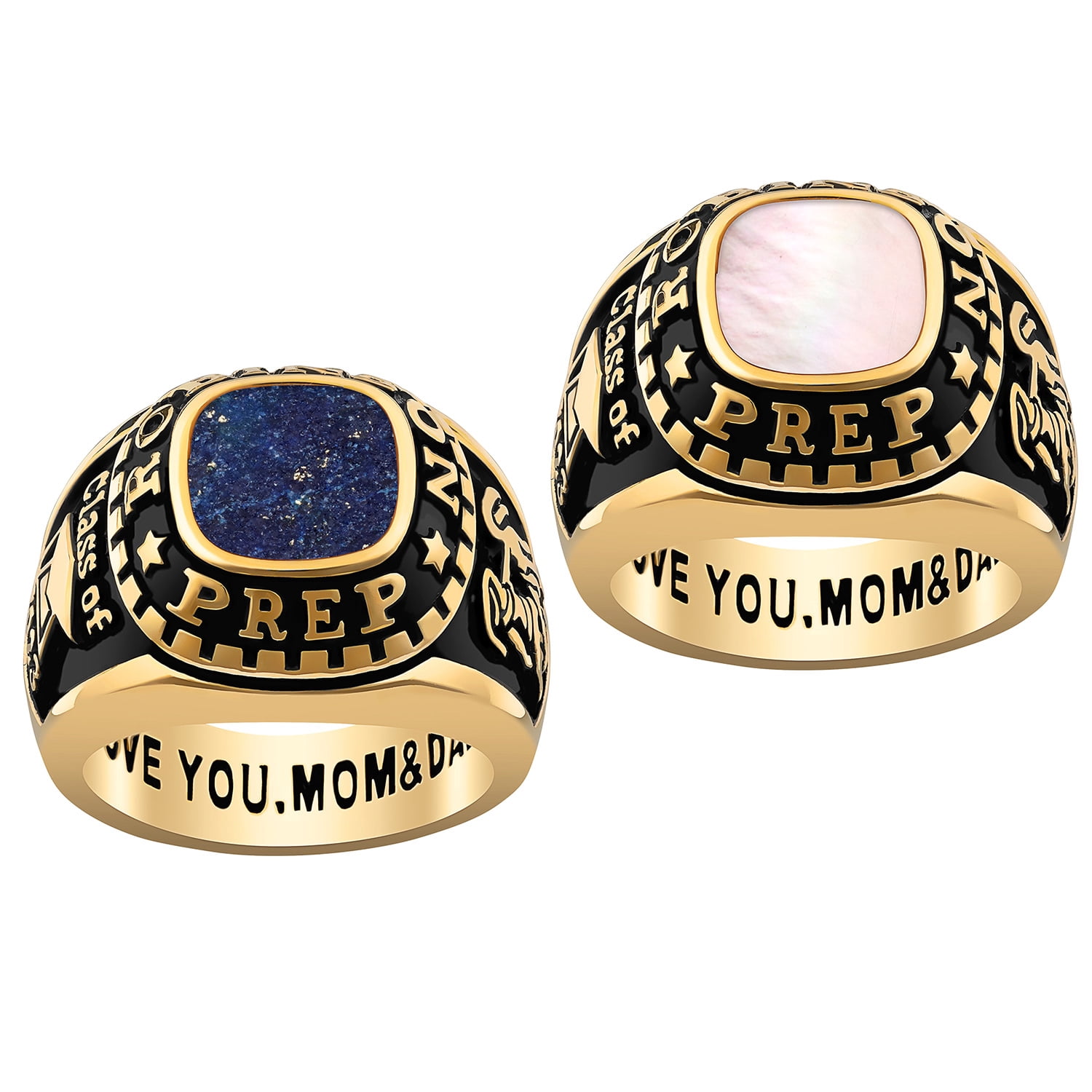Order Now for 2025 Graduation, Freestyle Women's Class Ring - Onyx, Carnelian, Lapis, Mother of Pearl Genuine Stone Sterling Silver, Personalized, High School or College Graduation