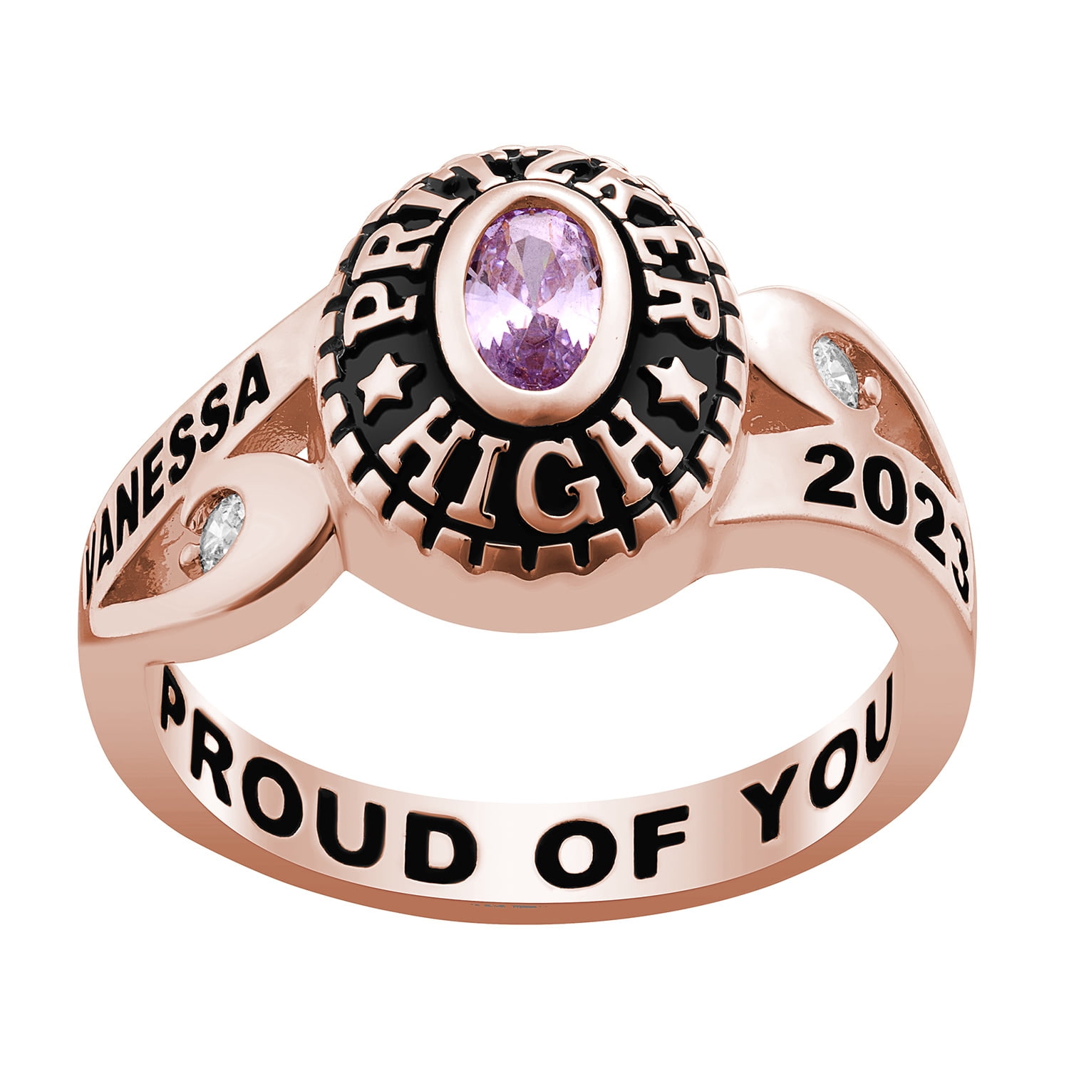 Order Now for 2025 Graduation, Freestyle Women's Cubic CZ Scroll Bypass Birthstone Class Ring Sterling Silver, Personalized, High School or College Graduation