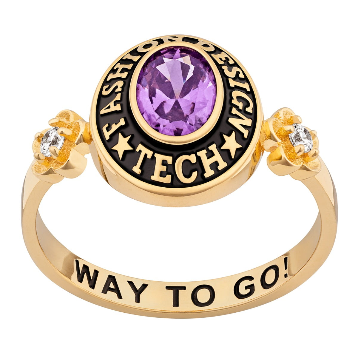 Order Now for 2025 Graduation, Freestyle Women's Oval Birthstone with CZ Flowers Class Ring Sterling Silver, Personalized, High School or College Graduation