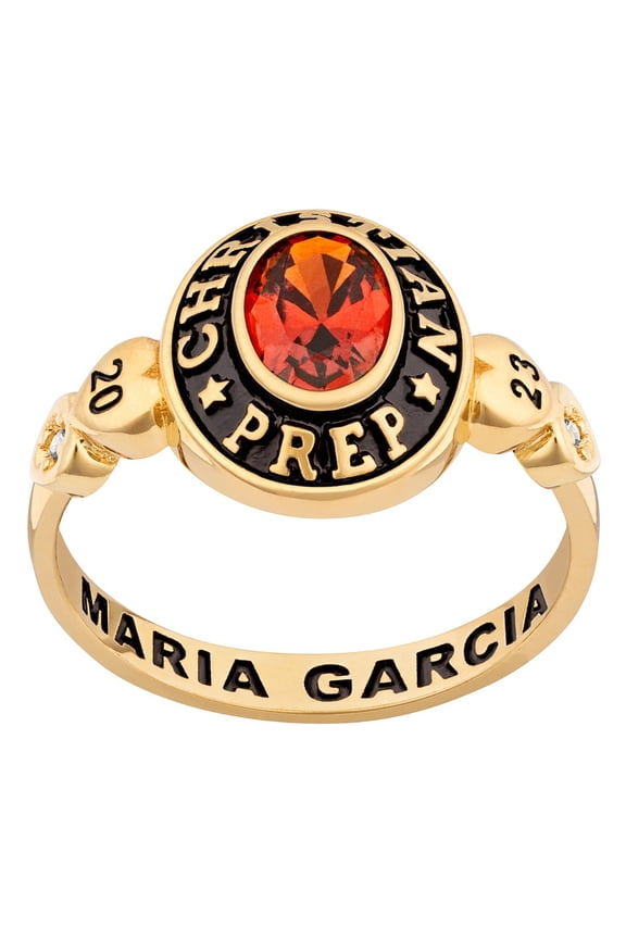 Order Now for 2025 Graduation, Freestyle Women's Oval Birthstone with CZ Hearts Class Ring Sterling Silver, Personalized, High School or College Graduation