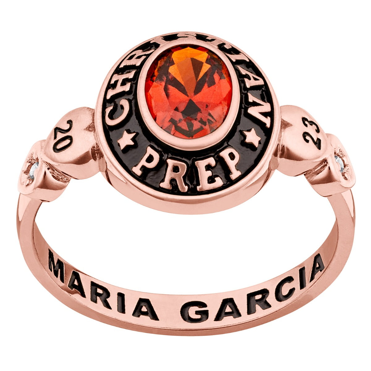 Order Now for 2025 Graduation, Freestyle Women's Oval Birthstone with CZ Hearts Class Ring Sterling Silver, Personalized, High School or College Graduation
