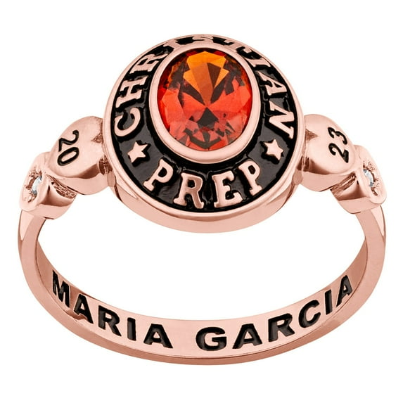 Order Now for 2025 Graduation, Freestyle Women's Oval Birthstone with CZ Hearts Class Ring Sterling Silver, Personalized, High School or College Graduation