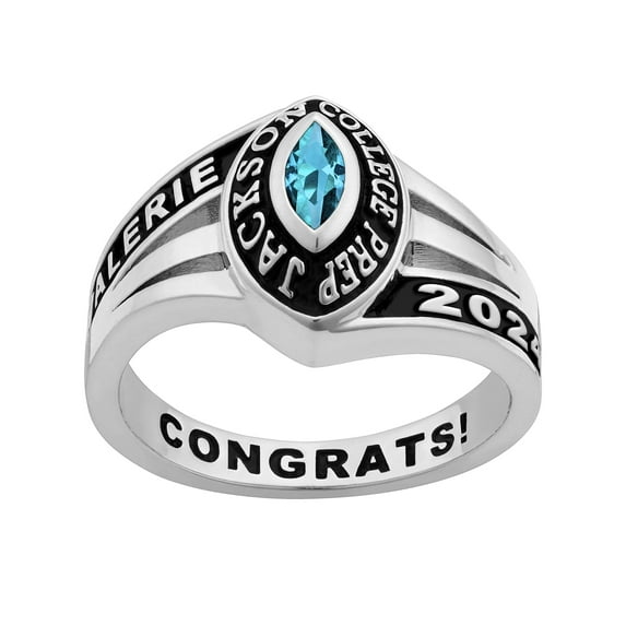 Order Now for 2025 Graduation, Freestyle Women's Platinum Plated Celebrium Marquise Tailored Class Ring, Personalized, High School or College Graduation