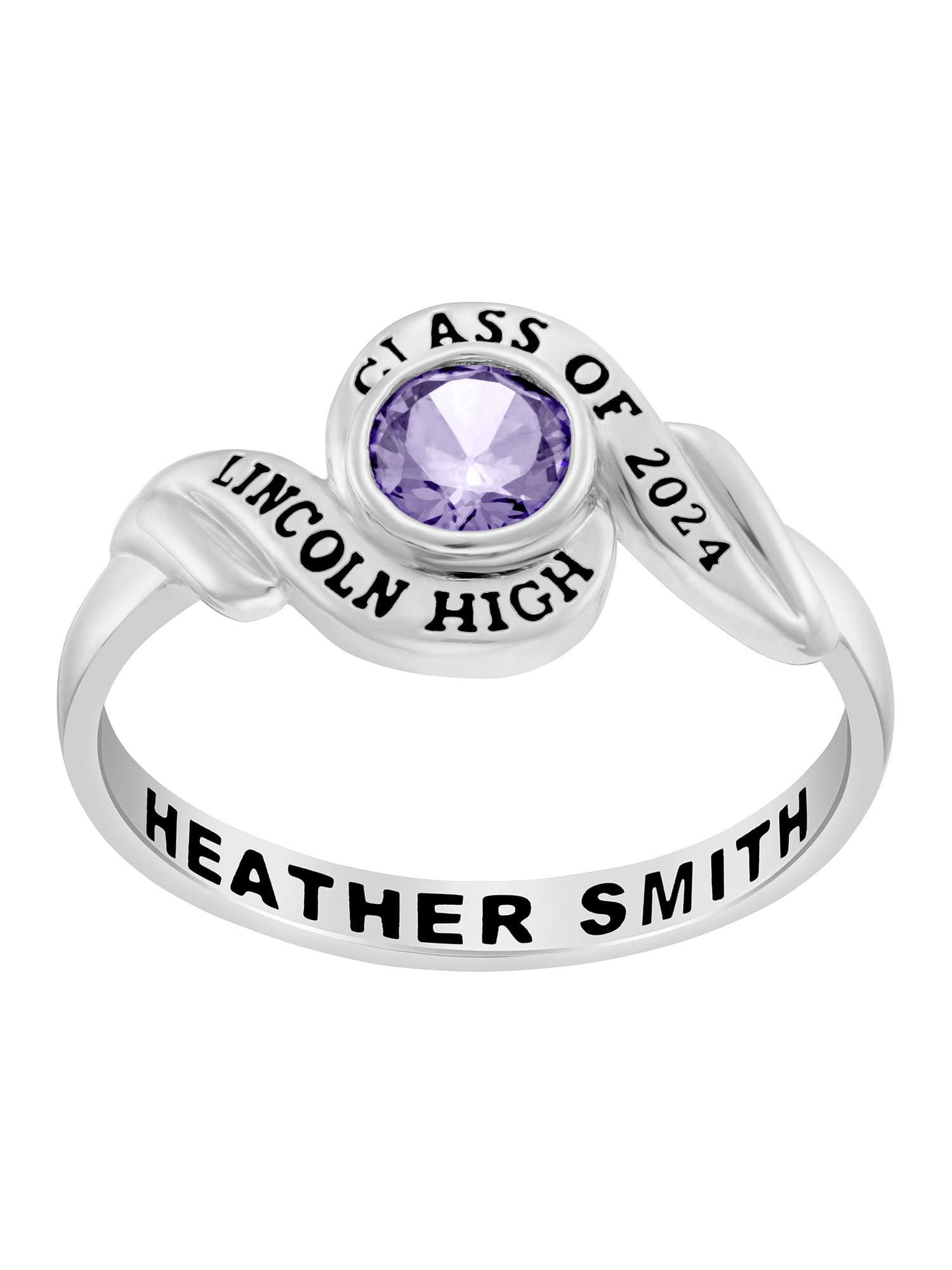 Order Now for 2025 Graduation, Freestyle Women's Platinum Plated Swirl Bypass Round Birthstone Class Ring, Personalized, High School or College Graduation