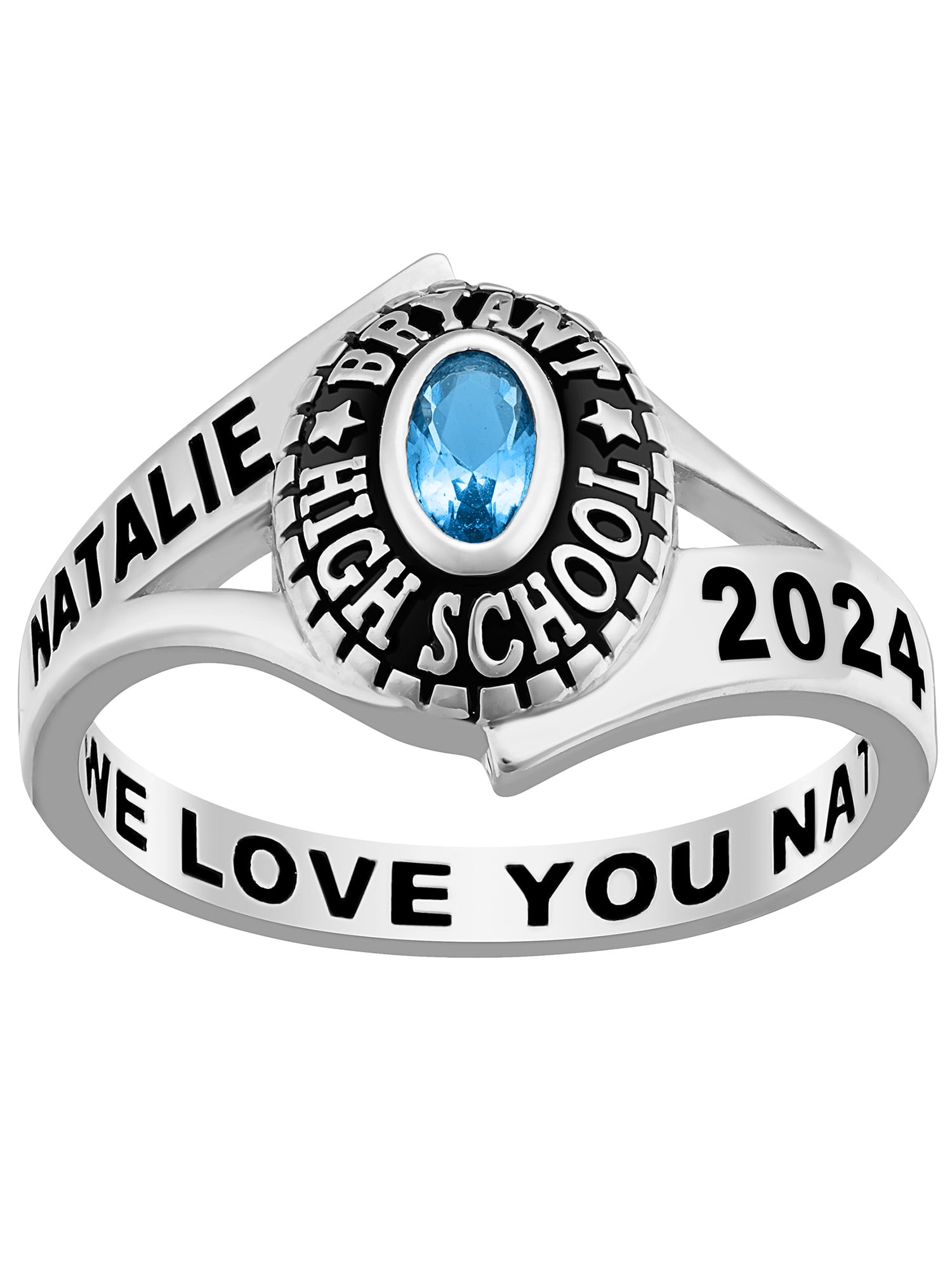 Order Now for 2025 Graduation, Freestyle Women's Platinum over Sterling Silver Birthstone Classic Class Ring, Personalized, High School or College Graduation