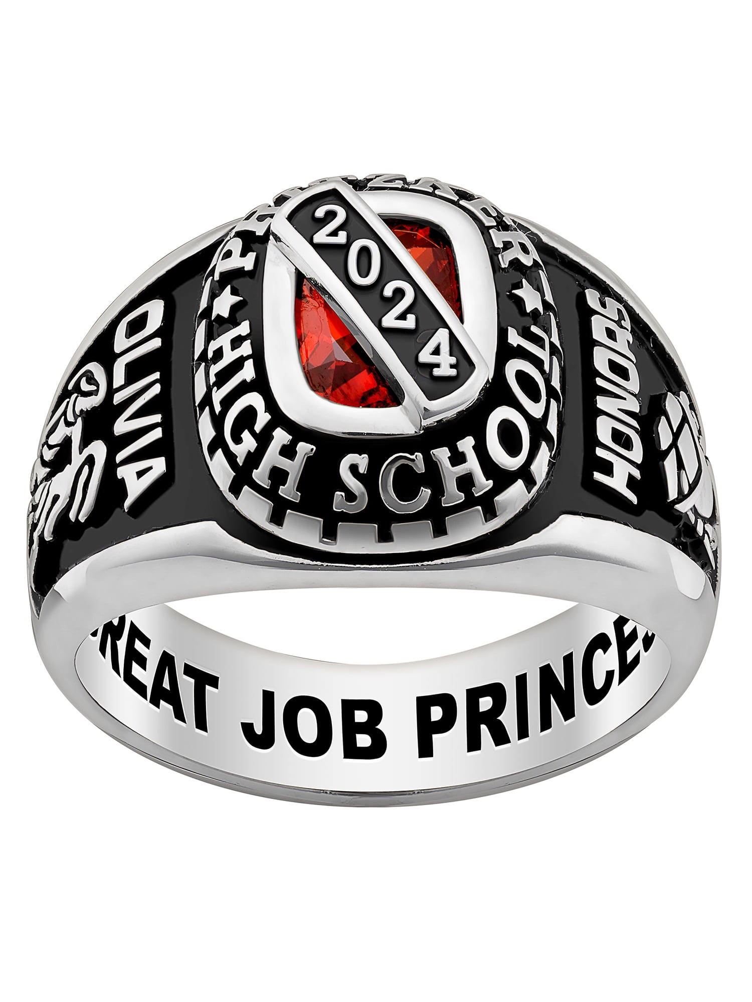 Order Now for 2025 Graduation, Freestyle Women's Platinum over Sterling Silver Bridge Birthstone Class Ring, Personalized, High School or College Graduation