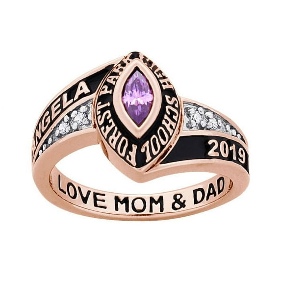 Order Now for 2025 Graduation, Freestyle Women's Rose Gold Celebrium Marquise Birthstone and CZ Class Ring , Personalized, High School or College Graduation