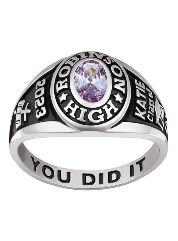 Order Now for Graduation, Freestyle Women's Sterling Silver Classic Petite Oval Birthstone Class Ring, Personalized, High School or College Graduation