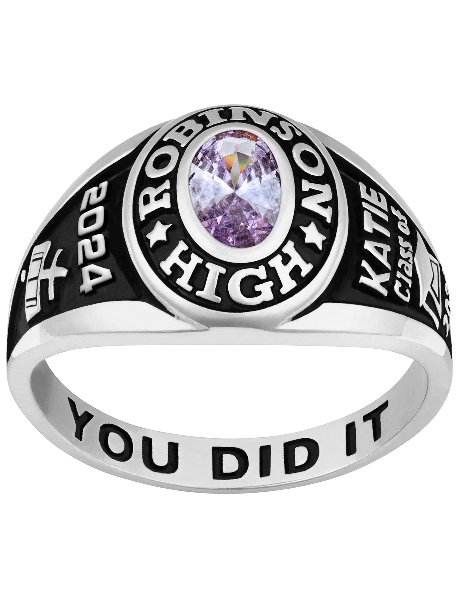Order Now for 2025 Graduation, Freestyle 10K White Gold Women's Classic Petite Oval Birthstone Class Ring, Personalized, High School or College