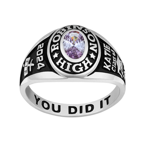 Order Now for 2025 Graduation, Freestyle 10K White Gold Women's Classic Petite Oval Birthstone Class Ring, Personalized, High School or College