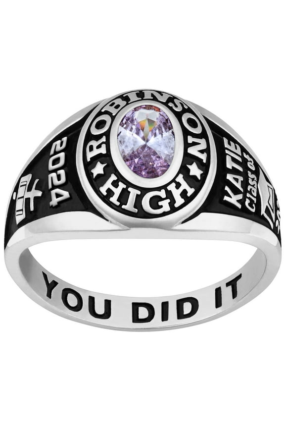 Order Now for 2025 Graduation, Freestyle 10K White Gold Women's Classic Petite Oval Birthstone Class Ring, Personalized, High School or College