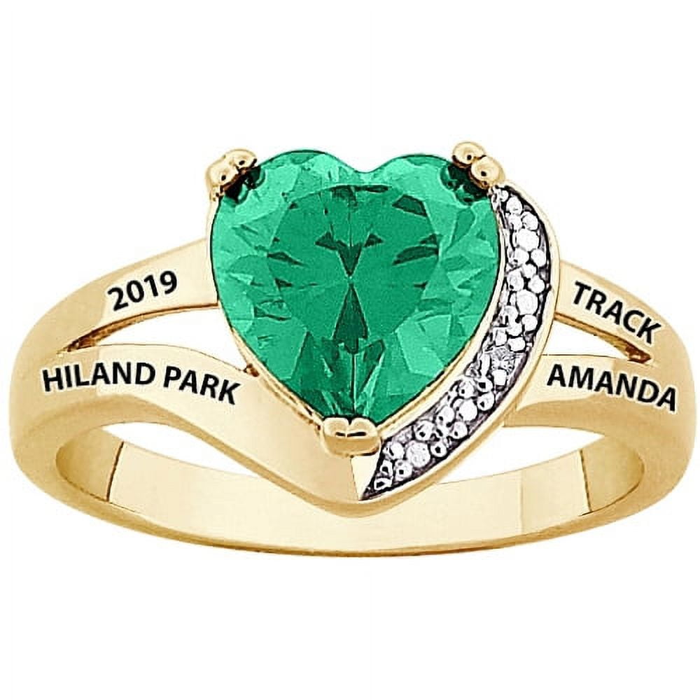 Order Now for 2025 Graduation, Freestyle 18K Gold over Sterling Heart & Diamond Class Ring, Personalized, High School or College Graduation