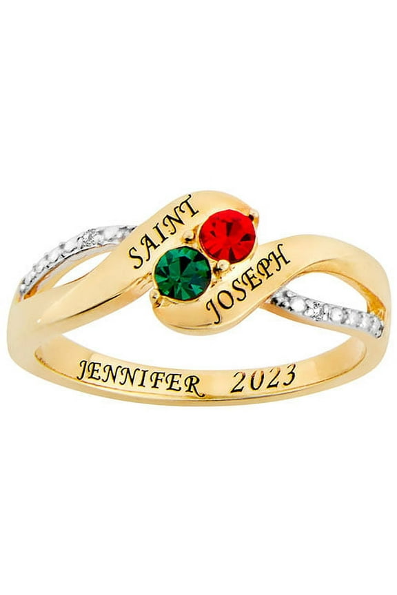 Order Now for 2025 Graduation, Freestyle Birthstone Bypass Diamond Accent Class Ring Sterling Silver, Personalized, High School or College