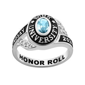 Order Now for 2025 Graduation, Freestyle Bypass Ring Oval Gemstone Class Ring in Platinum Plated Celebrium
