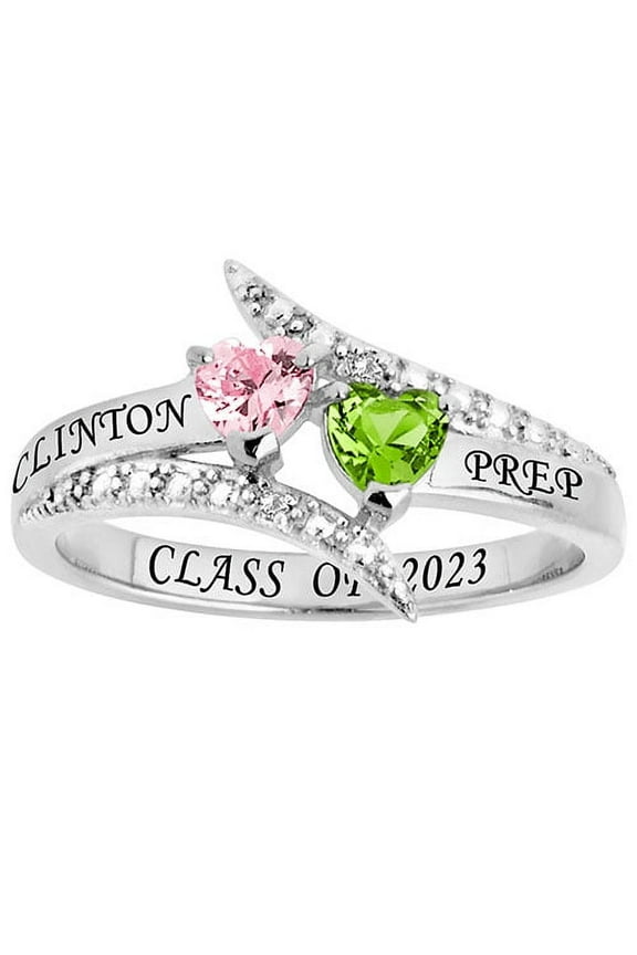 Order Now for 2025 Graduation, Freestyle Class Rings Double Heart Birthstone Diamond Accent Class Ring 0.02 ct. t.w