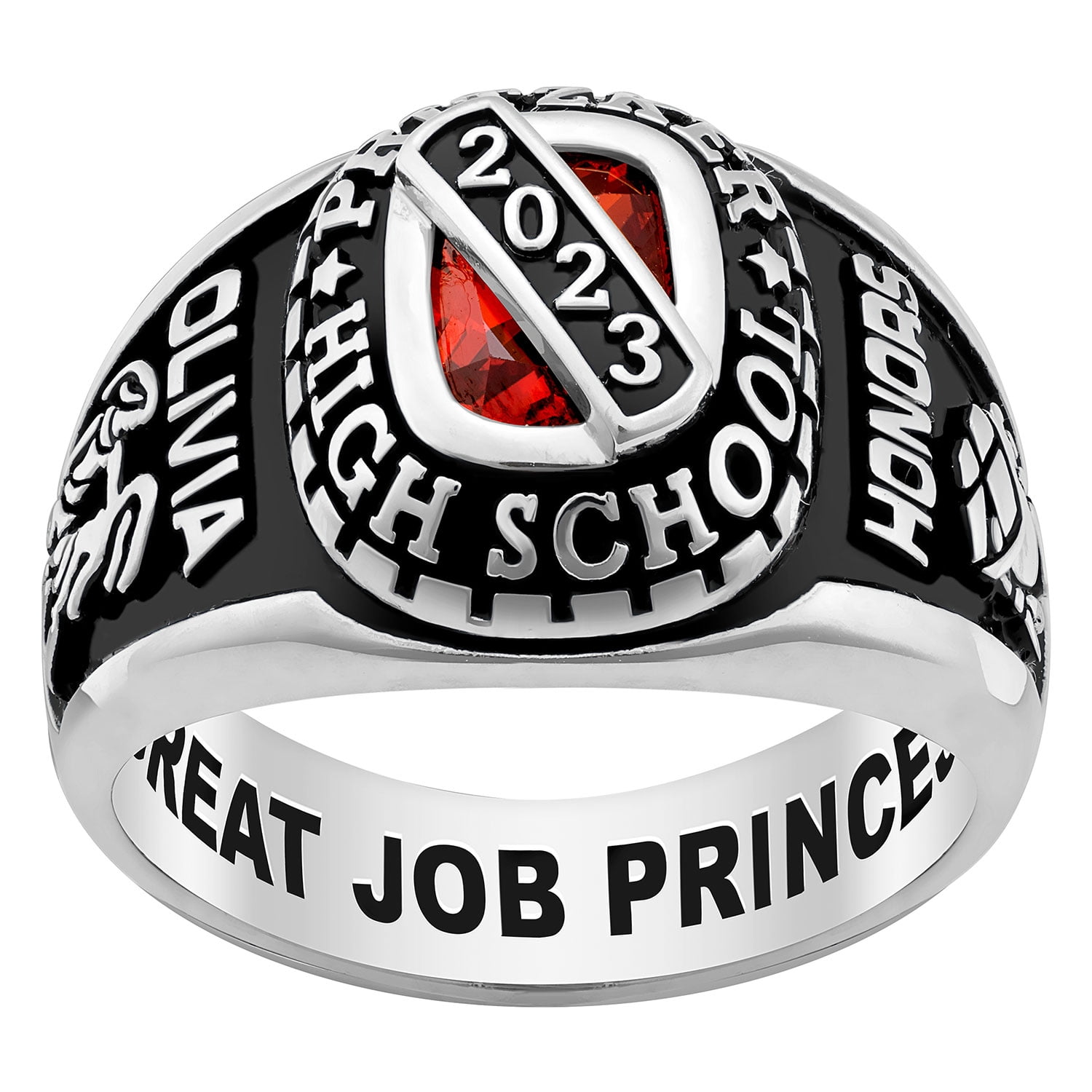 Order Now for 2025 Graduation, Freestyle Class Rings Platinum Birthstone Class Ring, 8 x 6mm, Celebrium, 5 to 12.5