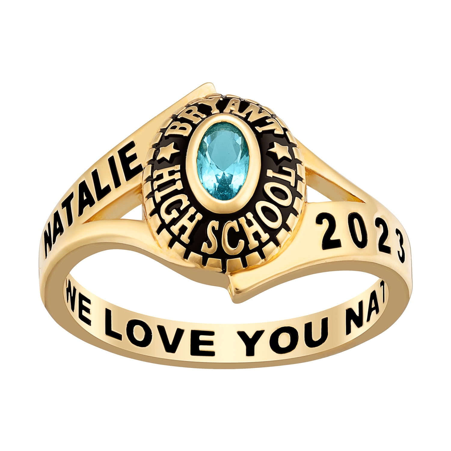 Order Now for 2025 Graduation, Freestyle Class Rings Women's Oval Birthstone Ring, 6mm x 4mm, Celebrium Metal Alloy, Gold Plated