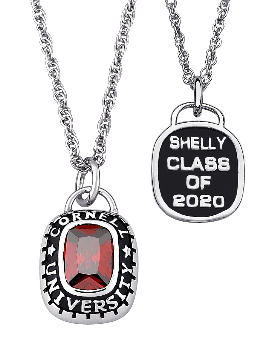 Order Now for 2025 Graduation, Freestyle Class Rings Women's Sterling Silver Class Pendant with Cushion Cut Stone, Gold Plated, 20"