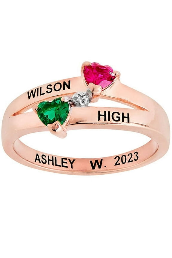 Order Now for 2025 Graduation, Freestyle Double Birthstone Heart Diamond Accent Class Ring, Personalized, High School or College