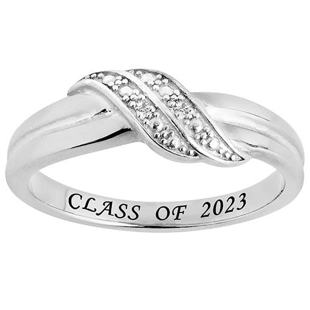 Order Now for 2025 Graduation, Freestyle Double Wave Diamond Accent Class Ring Sterling Silver, Personalized, High School or College
