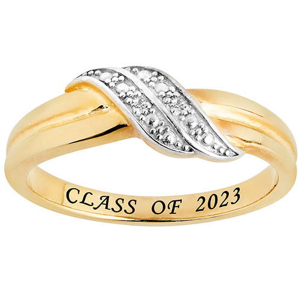 Order Now for 2025 Graduation, Freestyle Double Wave Diamond Accent Class Ring Sterling Silver, Personalized, High School or College