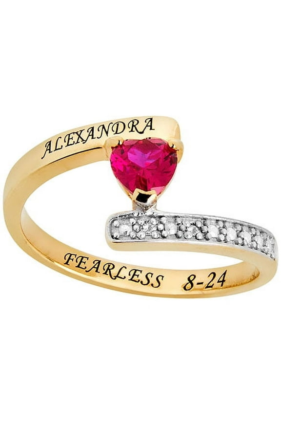 Order Now for 2025 Graduation, Freestyle Heart Birthstone Bypass Diamond Accent Class Ring Sterling Silver, Personalized, High School or College