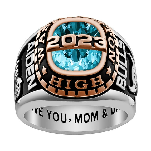 Order Now for 2025 Graduation, Freestyle Men's 2-Tone Birthstone Class Ring, Personalized, High School or College Graduation