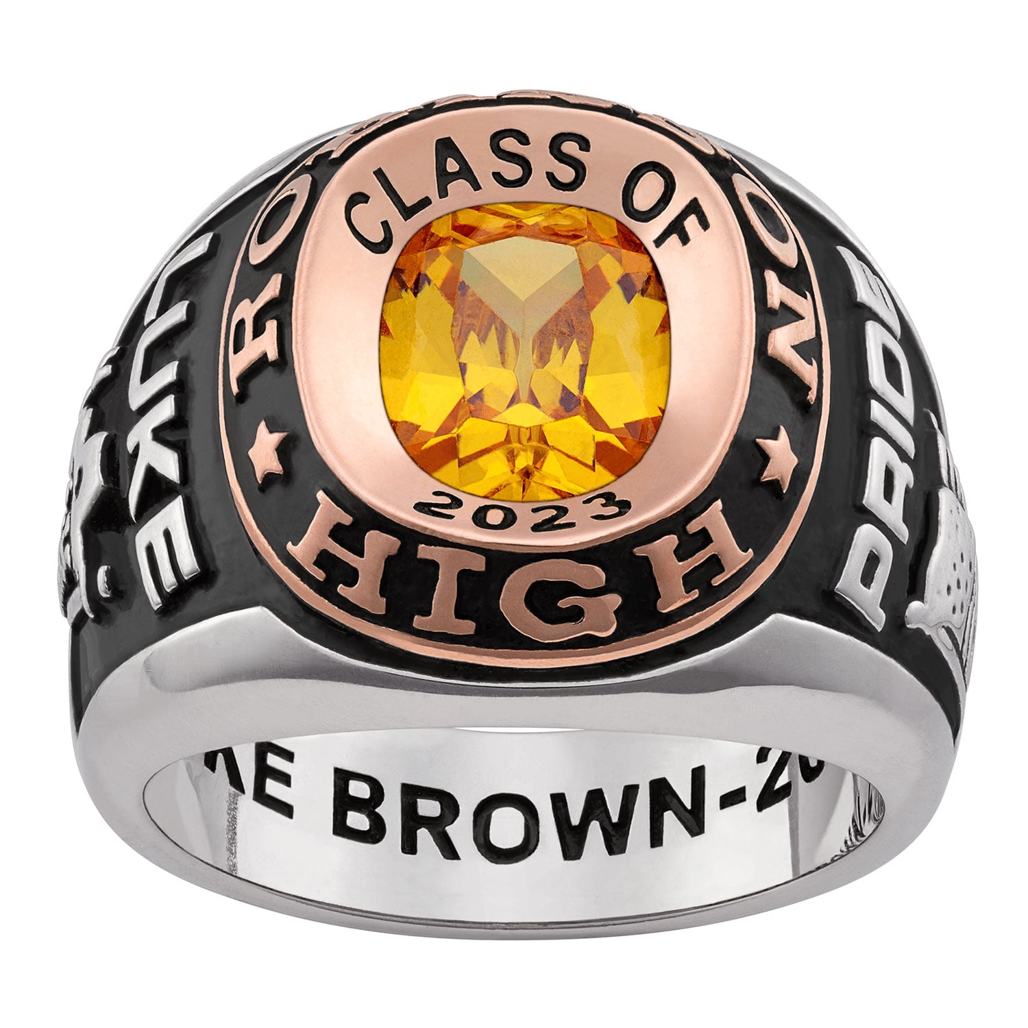 Order Now for 2025 Graduation, Freestyle Men's 2-Tone Double Row Class Ring, Personalized, High School or College Graduation