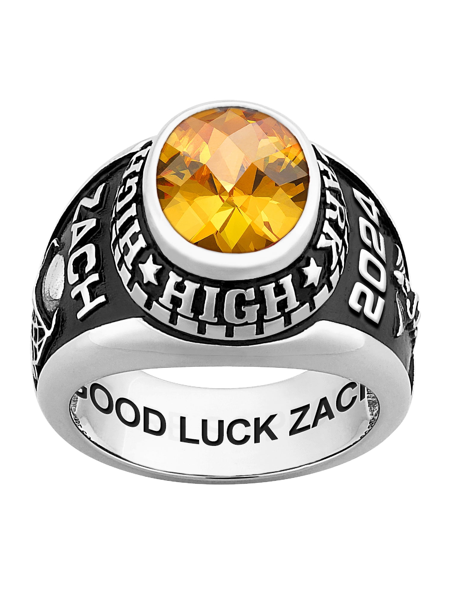 FREESTYLE CLASS RINGS Order Now for 2025 Graduation, Freestyle Men's Celebrium Classic Oval Checkerboard Birthstone Class Ring, Personalized, High School or College