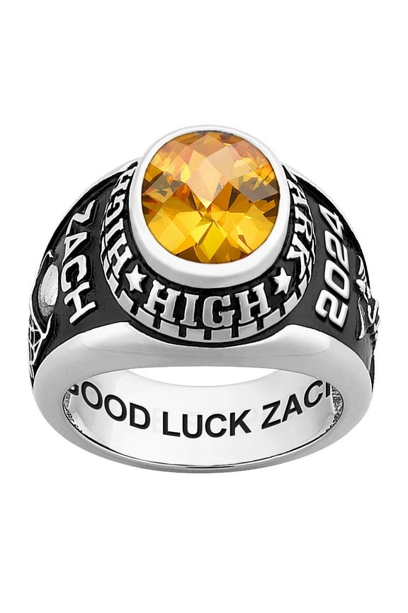 Order Now for 2025 Graduation, Freestyle Men's Celebrium Classic Oval Checkerboard Birthstone Class Ring, Personalized, High School or College