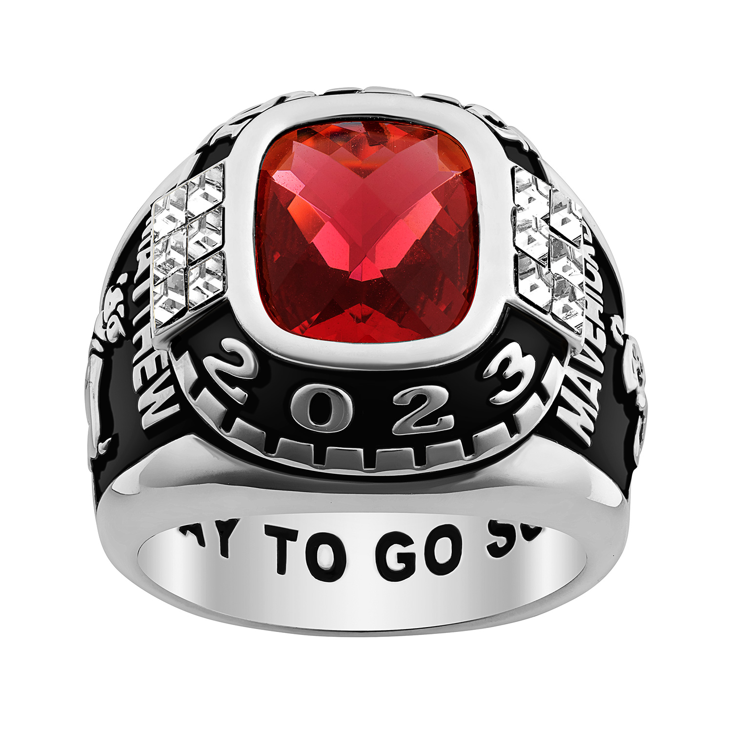 Order Now for 2025 Graduation, Freestyle Men's Cushion Birthstone & CZ Class Ring, Personalized, High School or College Graduation
