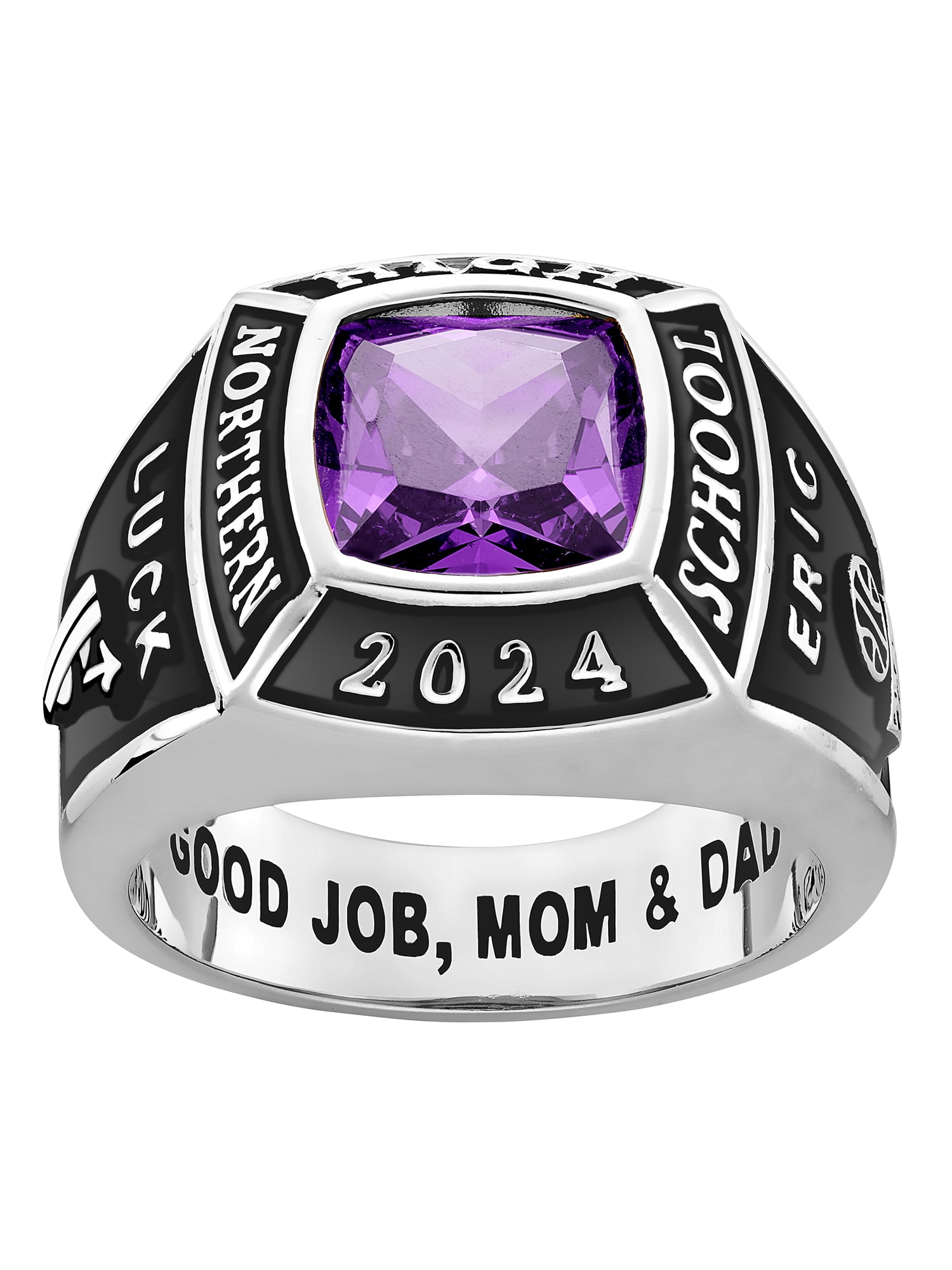 Order Now for 2025 Graduation, Freestyle Men's Platinum Plated Classic Square Birthstone Class Ring, Personalized, High School or College Graduation