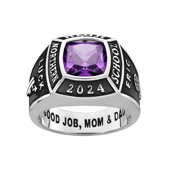 Order Now for 2025 Graduation, Freestyle Men's Platinum Plated Classic Square Birthstone Class Ring, Personalized, High School or College Graduation