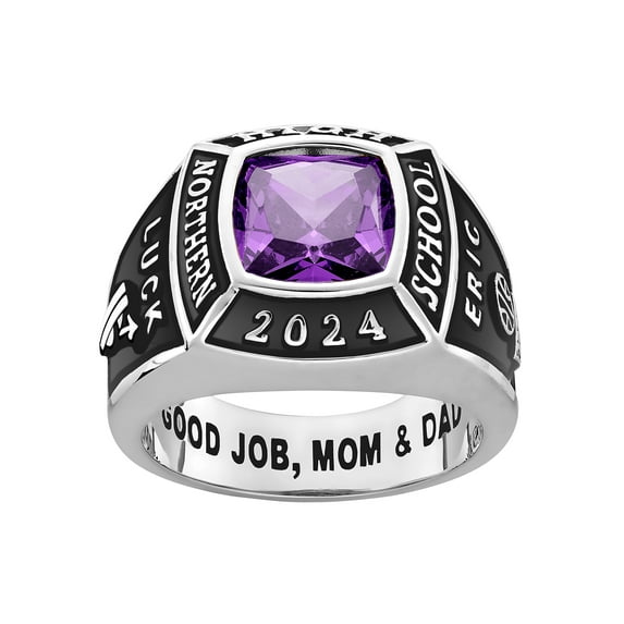 Order Now for 2025 Graduation, Freestyle Men's Platinum Plated Classic Square Birthstone Class Ring, Personalized, High School or College Graduation