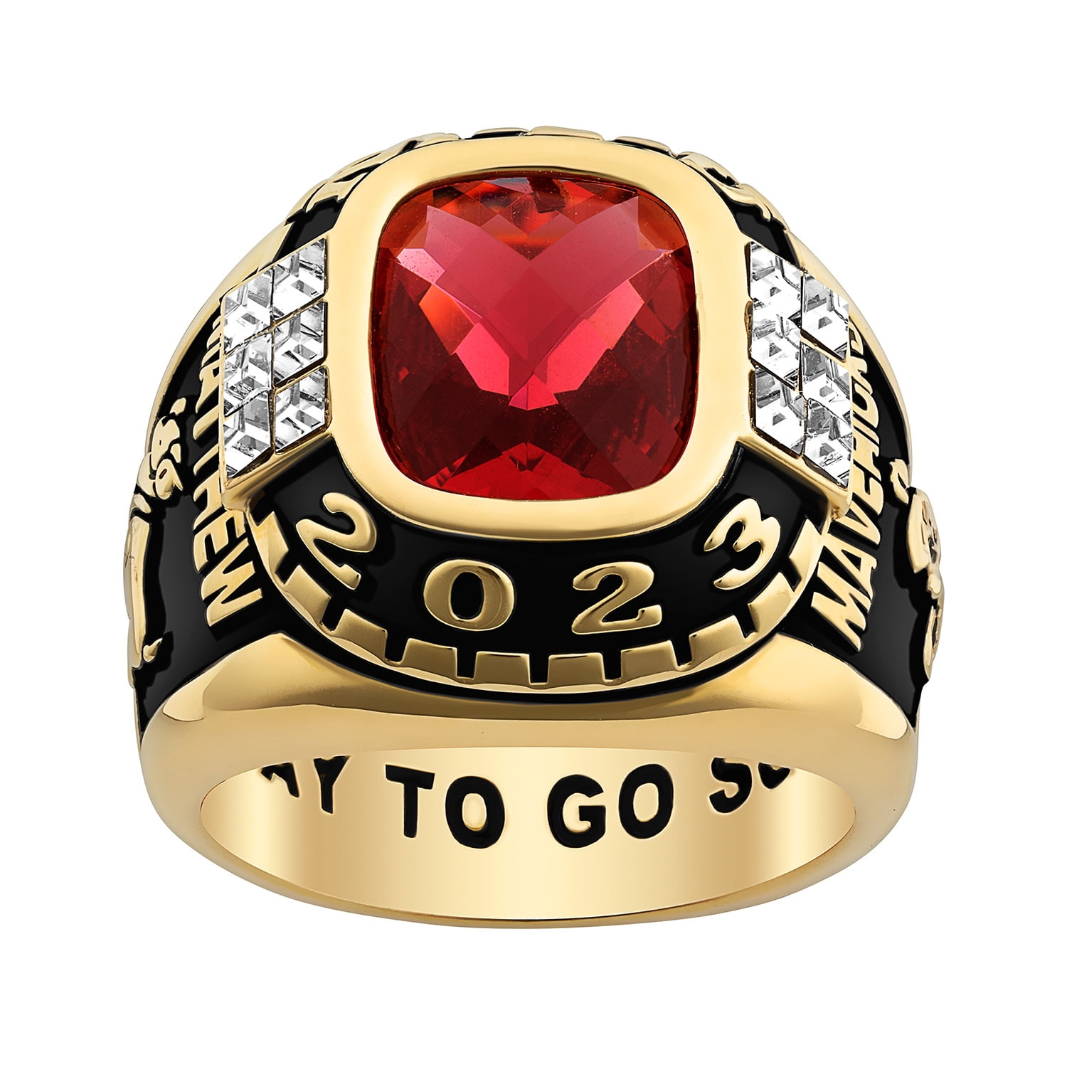 Order Now for 2025 Graduation, Freestyle Men's Rhodium Rose Cushion Birthstone & CZ Class Ring, Personalized, High School or College Graduation