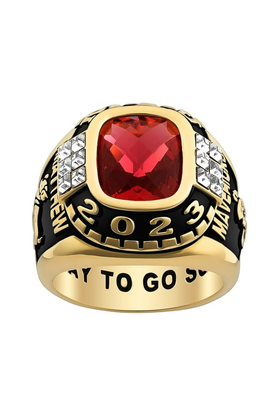 Order Now for 2025 Graduation, Freestyle Men's Rhodium Rose Cushion Birthstone & CZ Class Ring, Personalized, High School or College Graduation