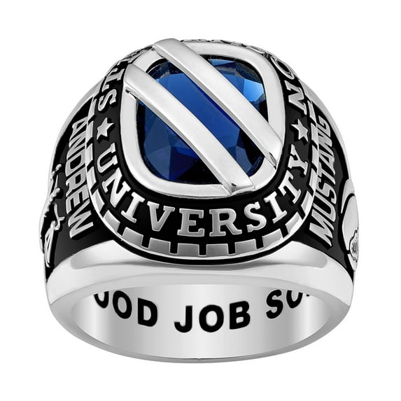 Order Now for 2025 Graduation, Freestyle Men's Silver Birthstone with Diagonal Bridge Class Ring, Personalized, High School or College Graduation