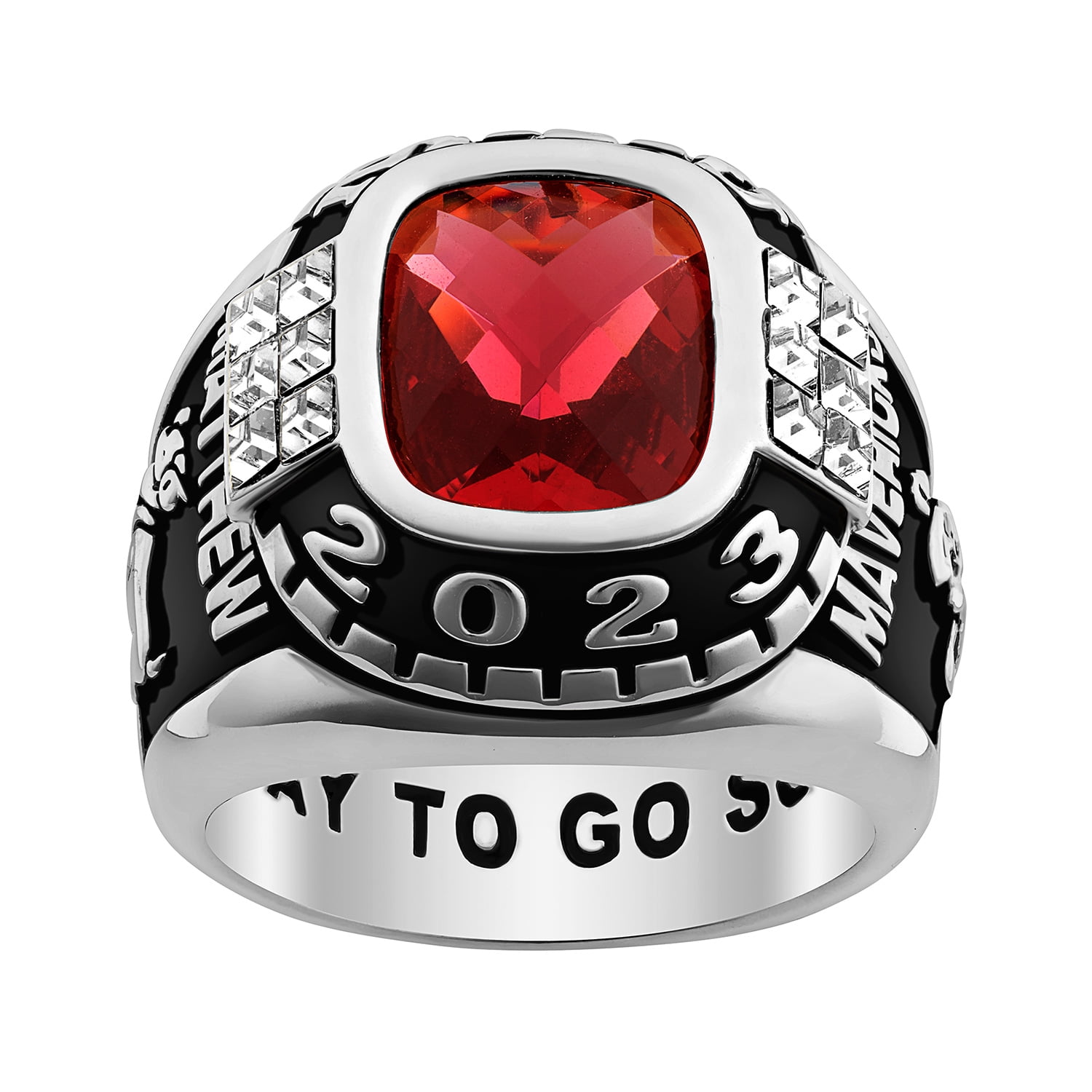 Order Now for 2025 Graduation, Freestyle Men's Silver Cushion Birthstone & CZ Class Ring, Personalized, High School or College Graduation