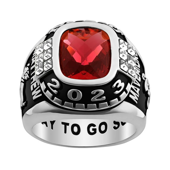 Order Now for 2025 Graduation, Freestyle Men's Silver Cushion Birthstone & CZ Class Ring, Personalized, High School or College Graduation