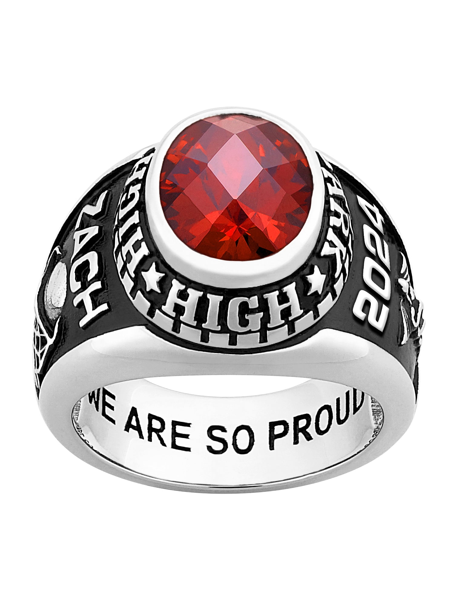 FREESTYLE CLASS RINGS Order Now for 2025 Graduation, Freestyle Men's Sterling Silver Classic Oval Checkerboard Birthstone Class Ring, Personalized, High School or College