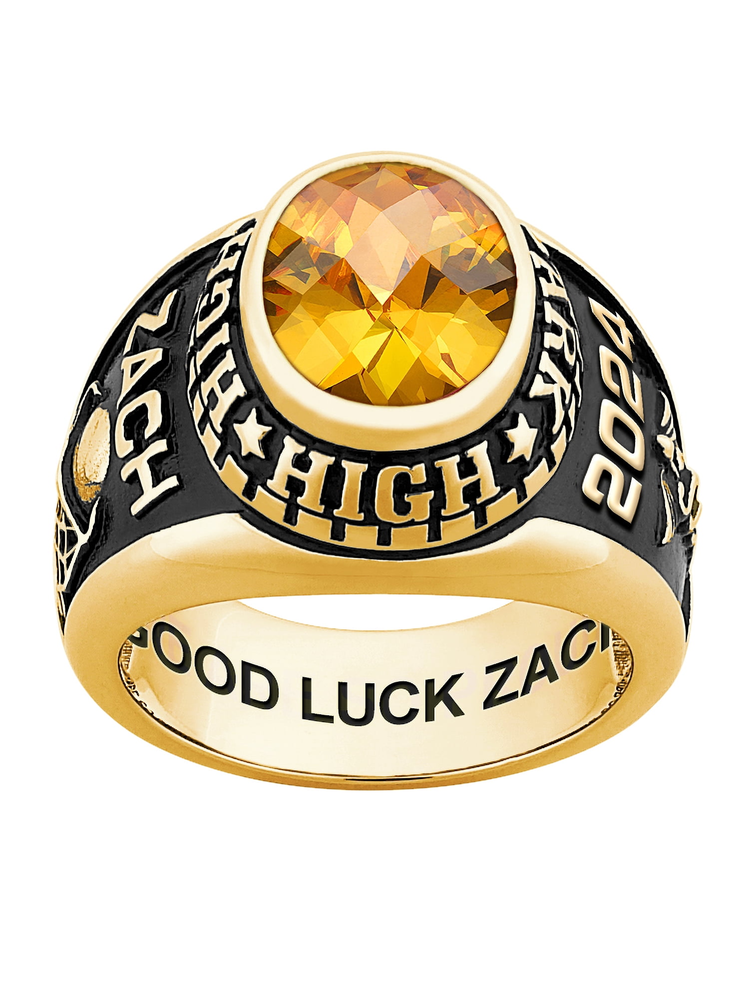 Order Now for 2025 Graduation, Freestyle Men's Yellow Celebrium Classic Oval Checkerboard Birthstone Class Ring, Personalized, High School or College