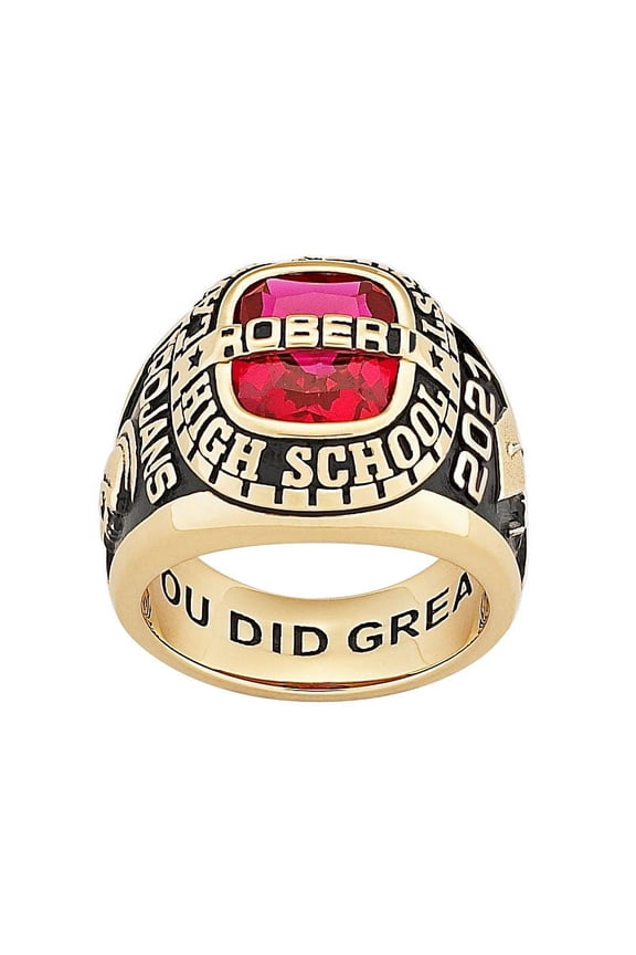 Freestyle Men's Yellow Celebrium -Top Bridge Text Classic Class Ring, Personalized, High School or College Graduation
