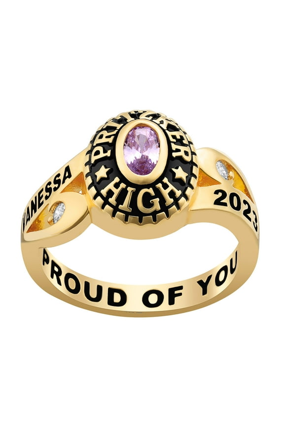 Order Now for 2025 Graduation, Freestyle Women's CZ Scroll Bypass Birthstone Class Ring, Personalized, High School or College