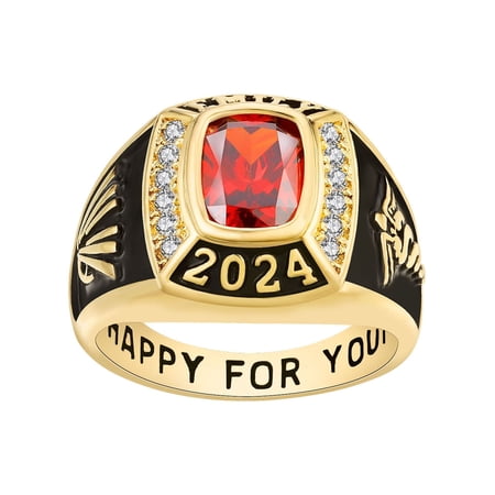 Order Now for 2025 Graduation, Freestyle Women's CZ Square Birthstone Class Ring, Personalized, High School or College