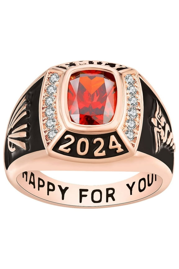 Order Now for 2025 Graduation, Freestyle Women's CZ Square Birthstone Class Ring, Personalized, High School or College