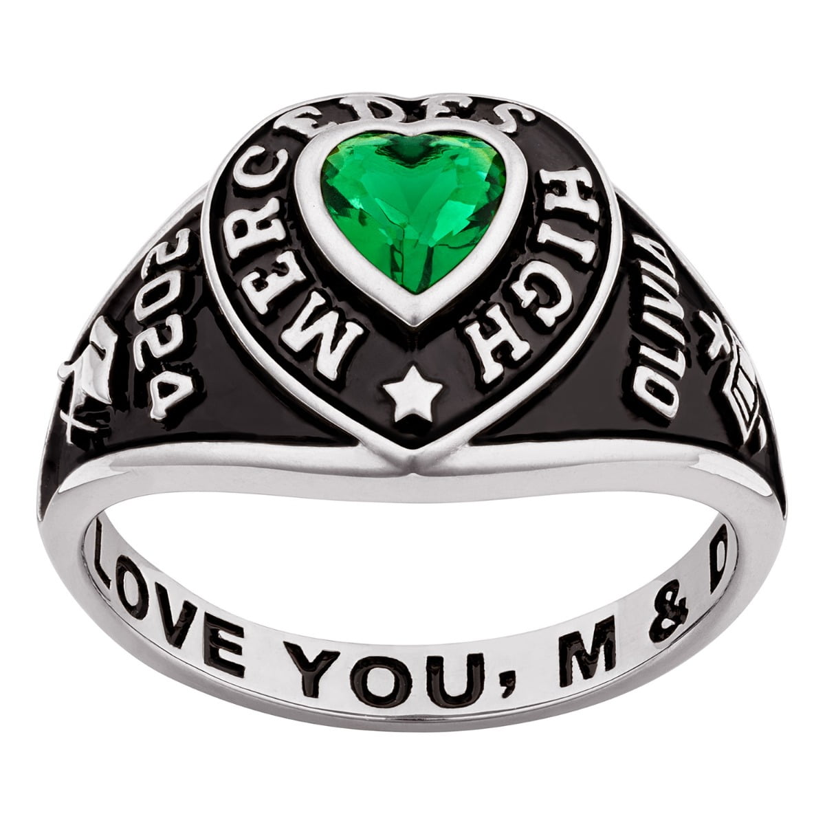 Order Now for 2025 Graduation, Freestyle Women's Classic Sterling Silver Heart Birthstone Class Ring, Personalized, High School or College Graduation