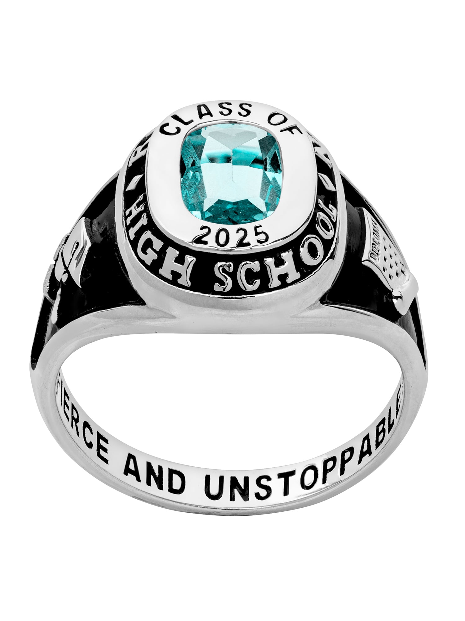 Order Now for 2025 Graduation, Freestyle Women's Cushion Birthstone Class Ring, Personalized, High School or College
